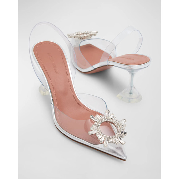 Amina Muaddi Begum Glass PVC Crystal Transparent Slingback Sandal Heel Pump 42 - Picture 5 of 16